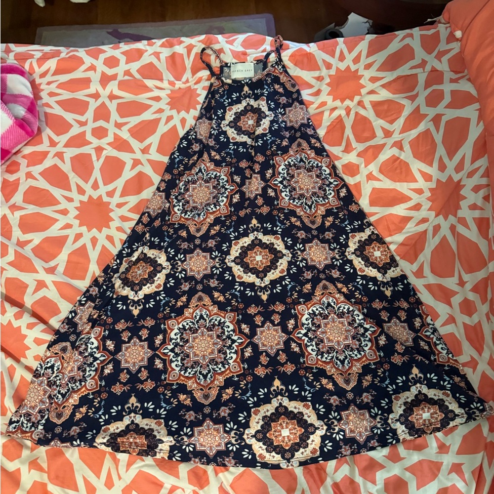 Navy and Orange Patterned Dress